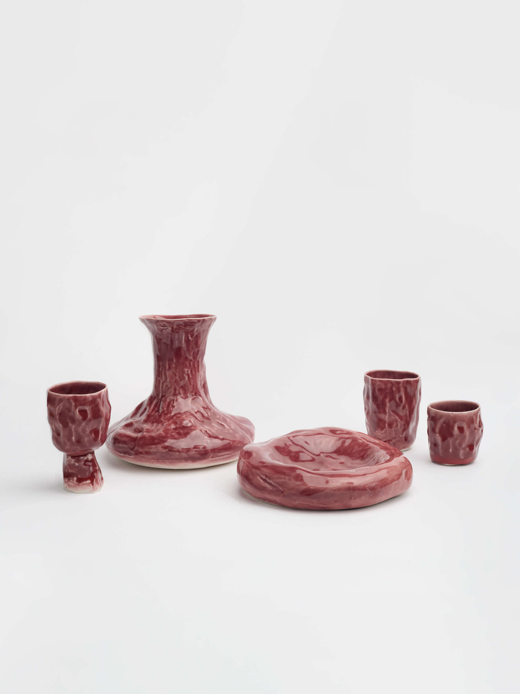 Clara Álvarez Set. Sake Jug, Plate, Cup and Vase